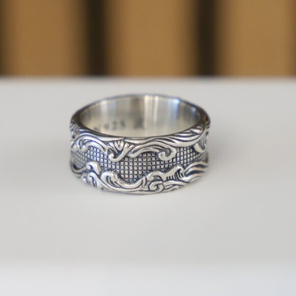 David Yurman Men's Sterling Silver 10.5mm Waves Band Ring size 9 - Picture 6 of 9